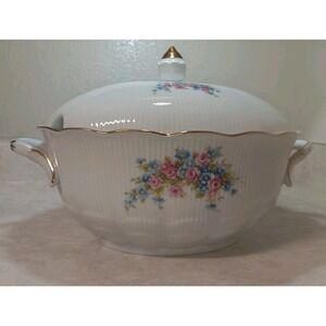 AK Kaiser Bone China Serving Dish Lid Romantica Germany Floral Gold Rim Scallop